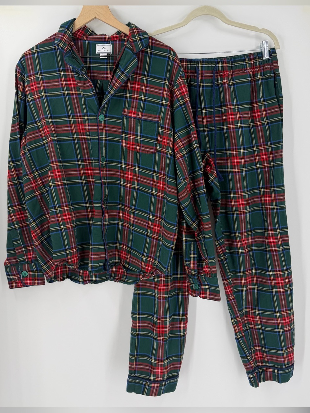 Men's Petite Plume Green Plaid Holiday Pajama Set Large